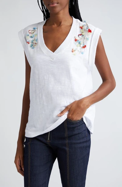 Cinq À Sept Bella Sequin Flower Cotton T-shirt In White Multi