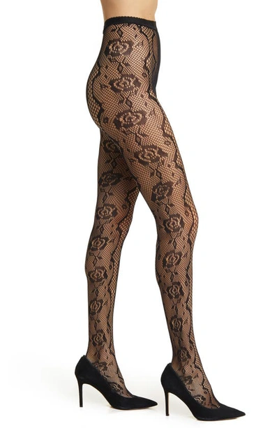 Stems Floral Squiggle Fishnet Tights In Black