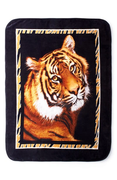 Shavel Oversize Luxury Fleece Throw Blanket In Tiger W/ Border