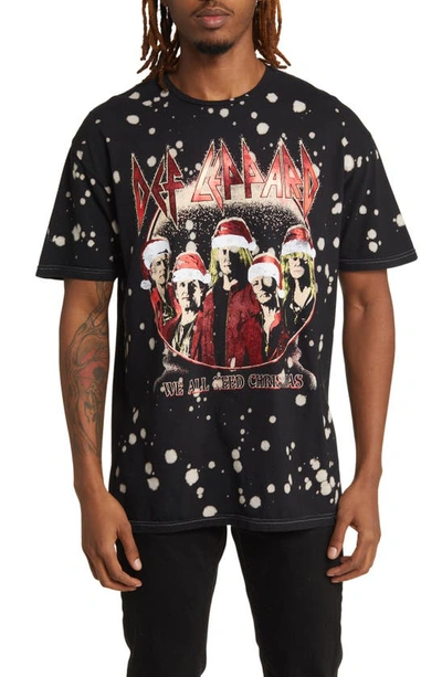 Philcos Bleach Splatter Def Leppard Holiday Graphic T-shirt In Black Splatter