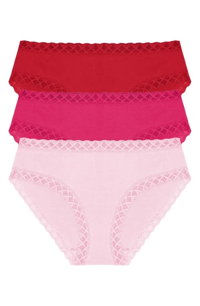 Natori Bliss 3-pack Cotton Blend Girl Briefs In Poinsettia/bright/pink