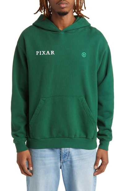 Hidden X Disney 'wall-e' Linework Cotton Fleece Graphic Hoodie In Green