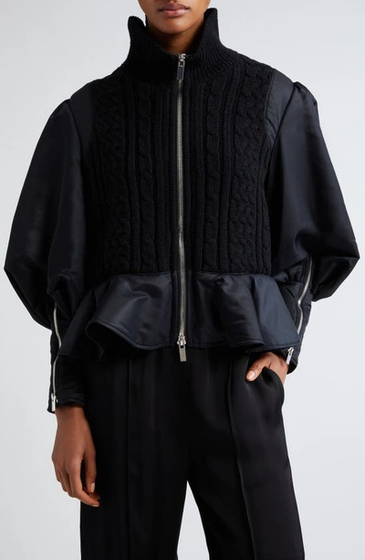 Noir Kei Ninomiya Panelled Peplum Bomber Jacket In Black