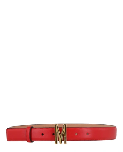 Moschino Leather M-plaque Belt In Red