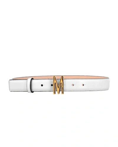 Moschino Logo Leather Belt In White