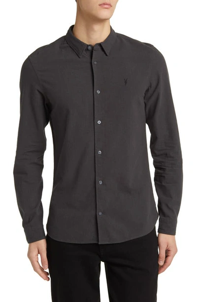 Allsaints Lovell Solid Cotton Button-up Shirt In Washed Black