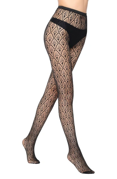 Stems Frond Fishnet Tights In Black