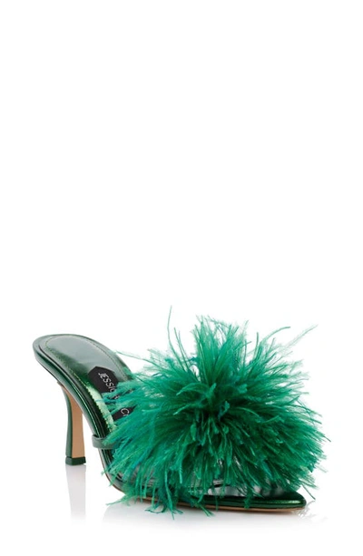 Jessica Rich Malina Feather Pointed Toe Slide Sandal In Emerald