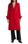Sam Edelman Notch Collar Longline Wool Blend Coat In Begonia Red