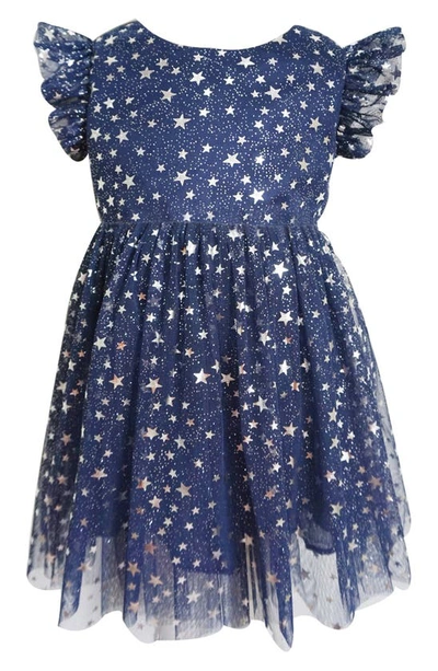 Popatu Kids' Star Foil Tulle Party Dress In Navy