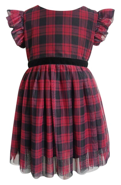 Popatu Kids' Plaid Tulle Dress In Burgundy