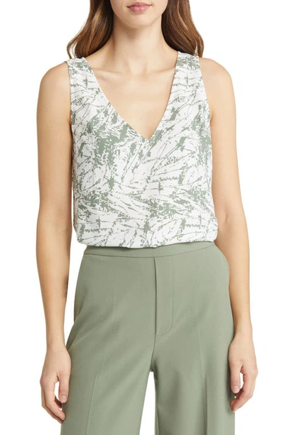 Nordstrom V-neck Tank Top In Ivory- Green Dune Splatter