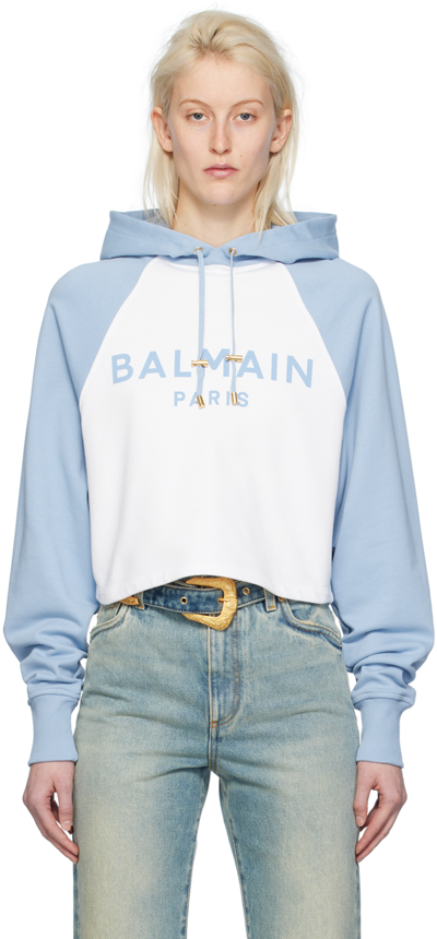 Balmain Logo印花棉连帽衫 In White