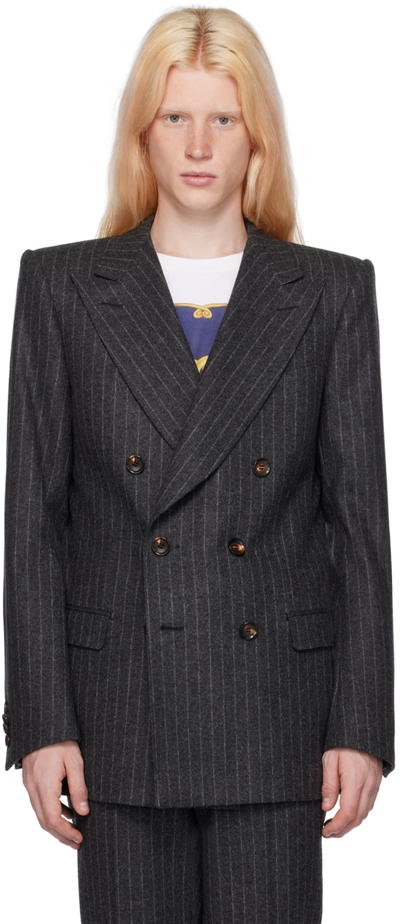 Bally Gray Pinstripe Blazer In Grey Melange