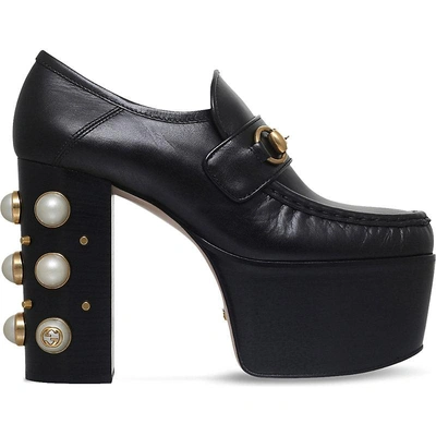 Gucci Vegas Studded Leather High Heel Loafers In Black