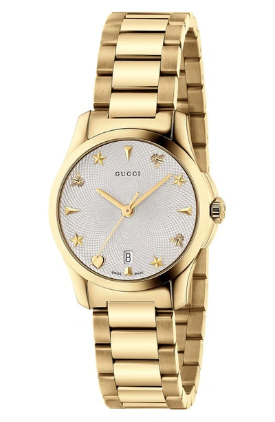 Gucci 27mm G-timeless Icon-indices Watch W/ Bracelet Strap In Silver/gold