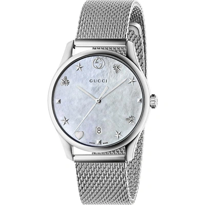 Gucci Ya1264040 G-timeless Stainless Steel, Mother-of-pearl And Mesh Watch