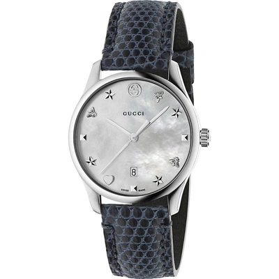Gucci Ya1264049 G-timeless Mother-of-pearl And Lizard-leather Strap Quartz Watch