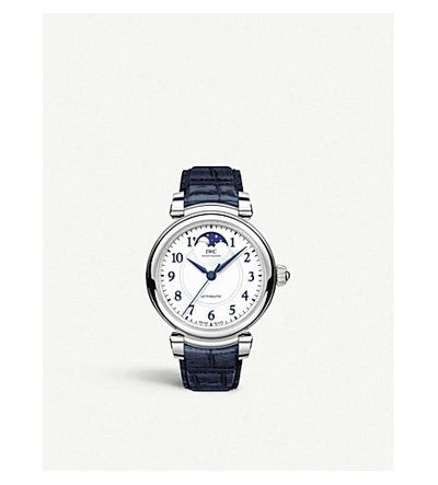 Iwc Schaffhausen Iw459306 Da Vinci Automatic Moon Phase 36 Stainless Steel And Leather Watch In Silver / Blue