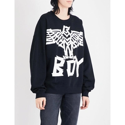 Boy London Ladies Black And White Printed New Romantic Eagle Tape-print Cotton-jersey Sweatshirt In Black / White