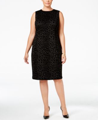 Calvin Klein Plus Size Flocked Animal-print Dress In Black/black | ModeSens