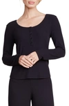 Barefoot Dreams Ultrasoft Long Sleeve Rib Henley In Black