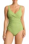 Sea Level Checkmate Cross Front Multifit One-piece Swimsuit In Olive