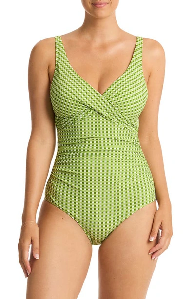 Sea Level Checkmate Cross Front Multifit One-piece Swimsuit In Olive