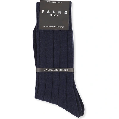 Falke Mens Dark Navy Lhasa Wool-cashmere Socks