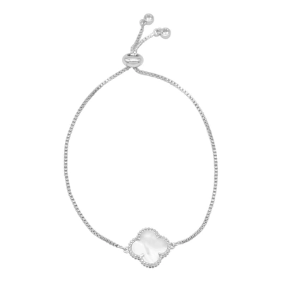 Adornia Quatrefoil White Mother Of Pearl Pull Bracelet Silver