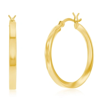 Simona Sterling Silver Or Gold Plated Over Sterling Silver 3x30mm Fancy Flat Hoop Earrings