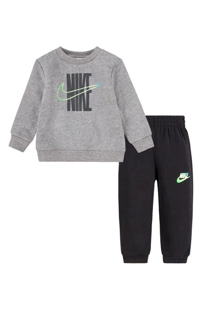 Nike Rise Fleece Crewneck Sweatshirt & Joggers Set In Black