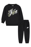 Nike Babies' Just Do It Camo Fleece Sweatshirt & Joggers Set In Black