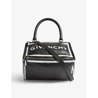 Givenchy Pandora Graffiti Leather Shoulder Bag In Black White