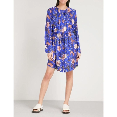 Diane Von Furstenberg Floral-print Silk Shirt Dress In Canton Electric Blue  | ModeSens