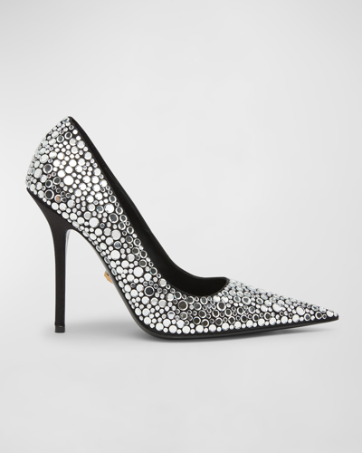Versace Crystal Stiletto Cocktail Pumps In Black/crystal