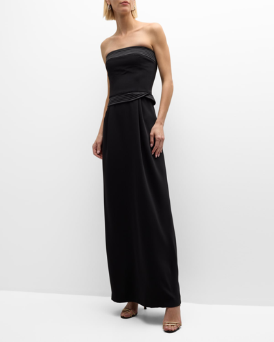 Emporio Armani Strapless Pleated Column Gown In Solid Black