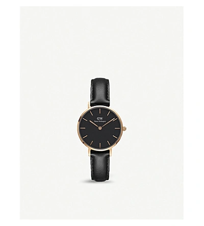 Daniel Wellington Classic Petite Leather Strap Watch, 32mm In Black/ Rose Gold