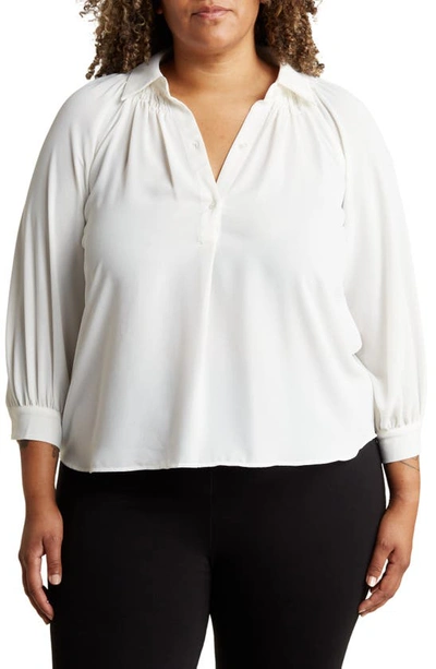 Max Studio Pleated Long Sleeve Button-up Shirt In White