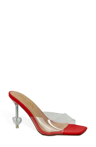 Chase & Chloe Heart Lucite Clear Heel Sandal In Red