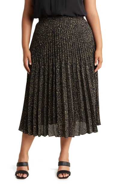 Max Studio Printed Release Pleat Skirt In Army/ Black Mini Cheetah