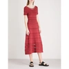 Sandro Mesh-panelled Stretch-knit Midi Dress In Rouge Cuit