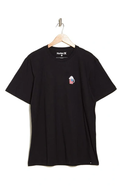 Hurley Red, White & Brew Embroidered Logo T-shirt In Black