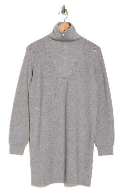 Wayf Long Sleeve Half-zip Sweater Dress In Heather Grey