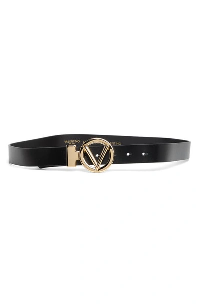 Valentino By Mario Valentino Adela Vlogo Leather Belt In Black