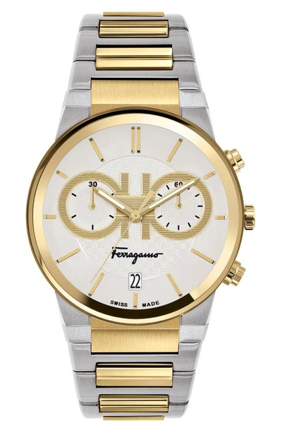 Ferragamo Sapphire Chronograph Bracelet Watch, 41mm In Silver