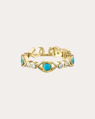 Eden Presley Women's Happy Tattoo Candy Band Ring In Diamond/turquoise