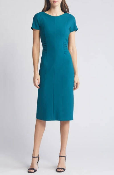 Hugo Boss Slit-front Business Dress With Gathered Details In Green
