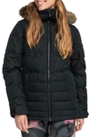 Roxy Quinn Durable Water Repellent Snow Jacket With Faux Fur Hood In True Black