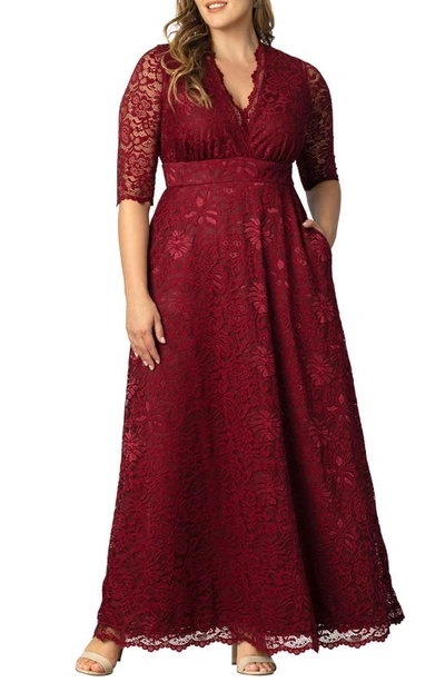 Kiyonna Maria Lace Evening Gown In Pinot Noir